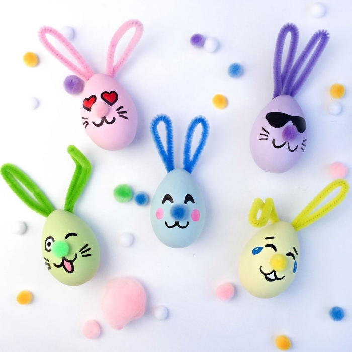 oeufs colorés dessin emojis visage lapin de paques bricolage facile et rigolo enfants projet créatif