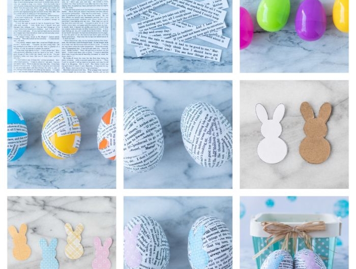 oeufs de paques plastique décoré de papier et motif lapin bricolage de paques pour adultes