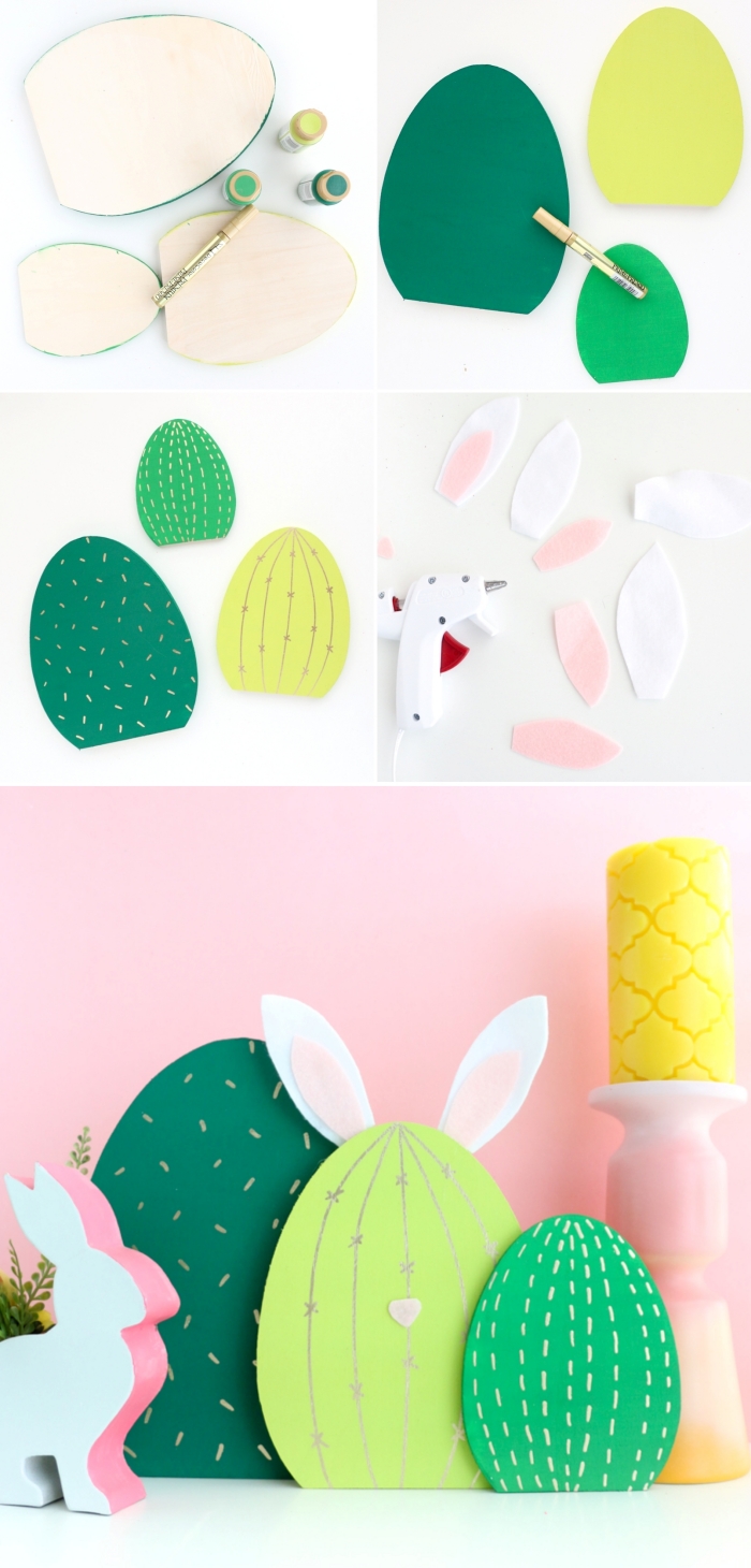 tutoriel bricolage paques oeuf découpe bois peinture acrylique diy cactus lapin décoration facile