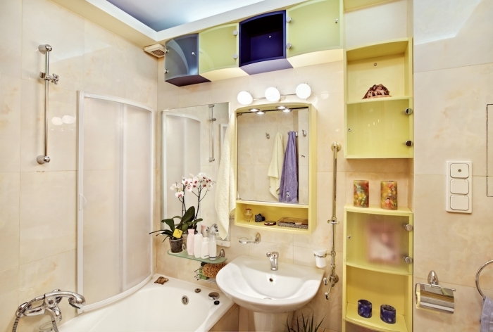 étagère pour salle de bain rangement vertical ouvert miroir avec armoire plante salle de bain douche