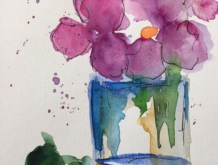 art abstrait motif fleuri plante aux pétales violettes dans bocal exemple motifs dilués créatifs