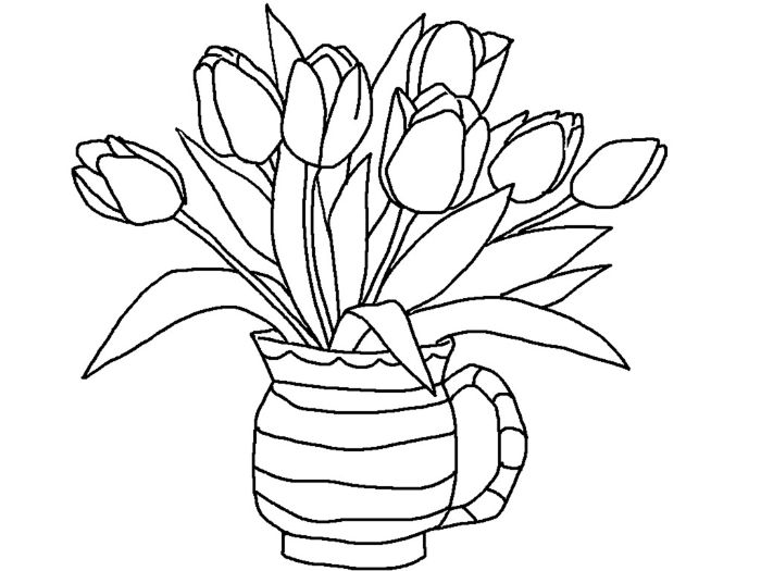 coloriage enfant maternelle de tulipes dans un vase exemple d activié manuelle pour tout petit à imprimer