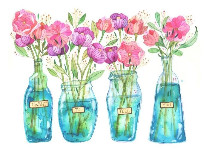 comment dessiner une fleur petits bouquets chameptres printaniers dans des vases de verre sur fond blanc