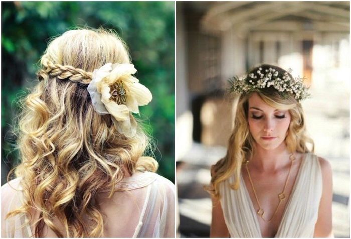 comment décorer une coiffure boheme sur cheveux longues avec des accessoires des fleurs une couronne de muguets