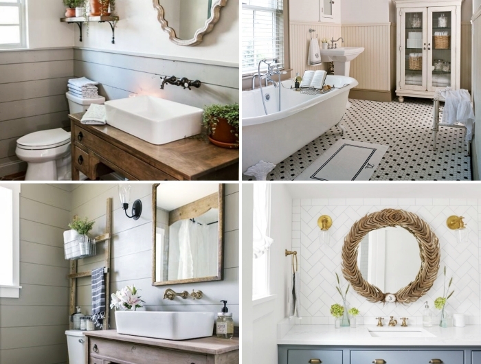comment décorer sa salle de bain style campagne couleurs neutres meubles bois rustiques