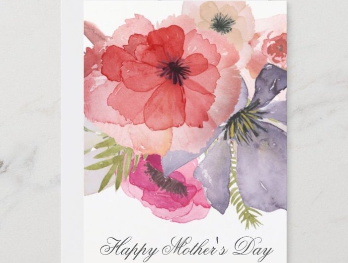 dessin aquarelle des fleurs sur une carte pour la fete de maman