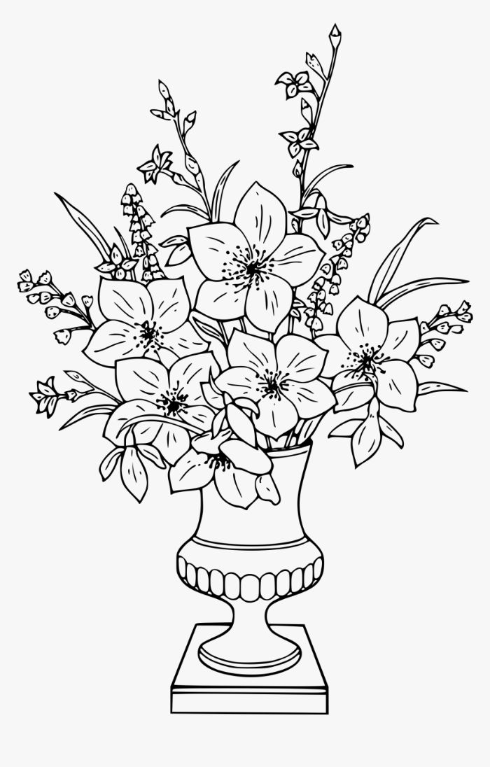grand vase avec muguets et autres plantes printanières idée gabarit à imprimer et colorer aux crayons en maternelle primaire