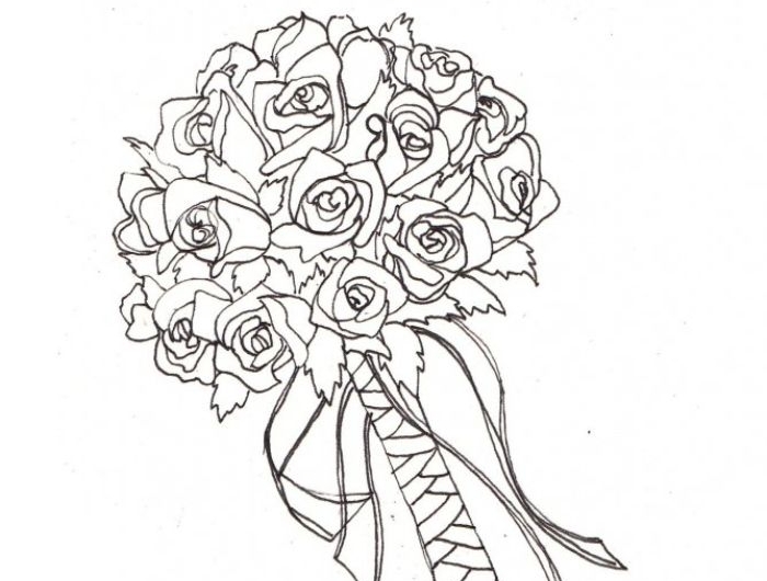 idée bouquet de marié de roses enveloppées de ruban exemple coloriage fleur adulte