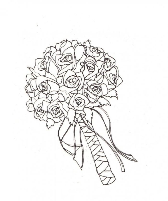 idée bouquet de marié de roses enveloppées de ruban exemple coloriage fleur adulte