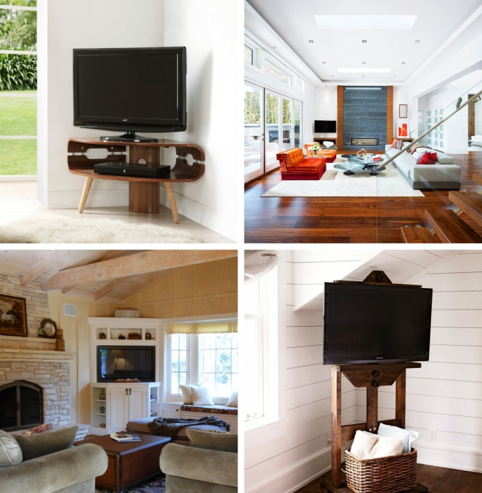 idée comment aménager un coin télé en angle déco meuble tv salon rustique avec cheminée