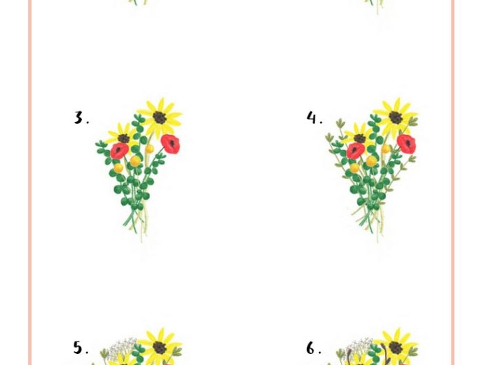 modele bouquet champetre de fleur simples coquelicots tournesols et feuillages vertes étape par étape