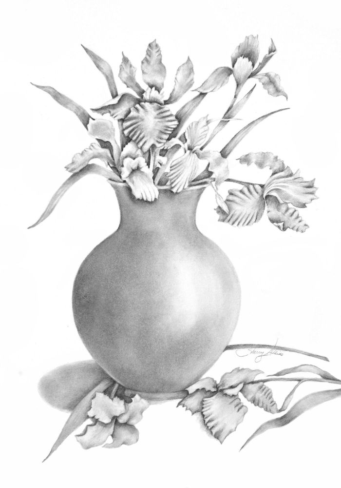 vase fleurie dessinée au fusain sur fond blanc exemple de croquis difficile à faire artistique
