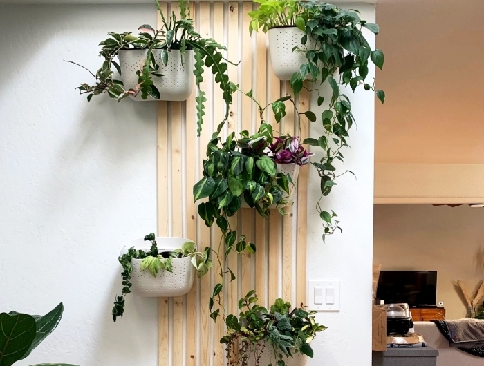 jardinière murale intérieur support en bois jardinière blanche suspendue plante grimpante