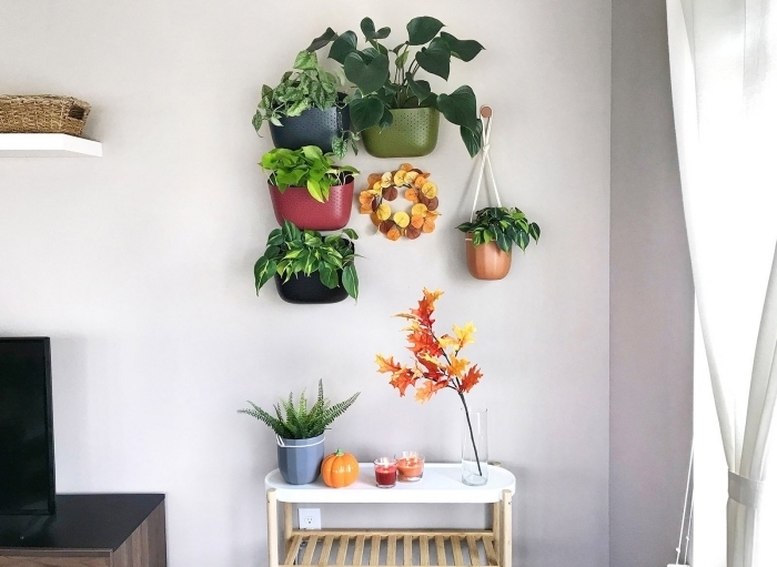 jardinière suspendues deco plante interieur salon mur accent avec plantes panier fibre naturelle