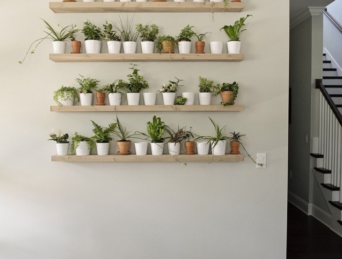 support mural pour plantes d intérieur décoration couloir d entrée avec mur végétal rangement pots