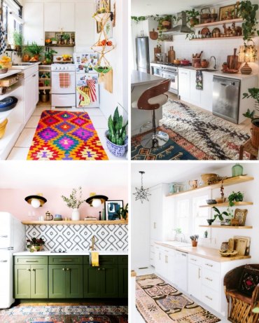 tapis multicolore agencement cuisine en l déco petite cuisine vaisselle colorée meubles en bois