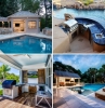 aménagement cuisine d été avec piscine revetement de terrasse en bois îlot bar pierre pergola bois cuisine couverte