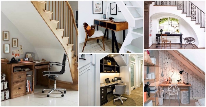bureau sous escalier idées en photo stylées escalier en bois chaise de bureau meuble sous escalier