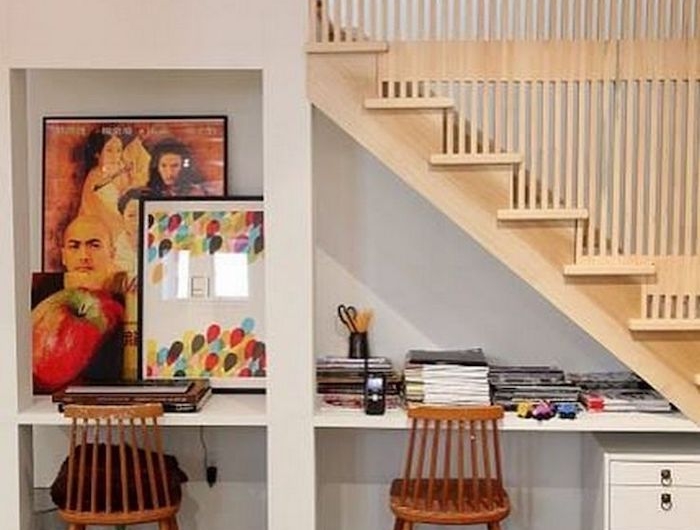 déco sous escalier espace de travail double bureau escalier en chêne fichiers et peintures