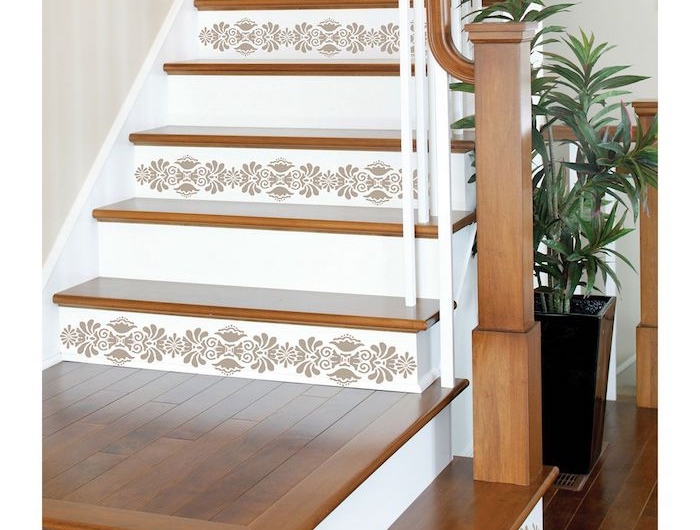 escalier blanc marches et garde corps en bois stickers sur les contremarches
