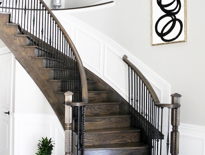 peinture pour escalier en bois murs en blanc et gris lustre et peinture de luxe