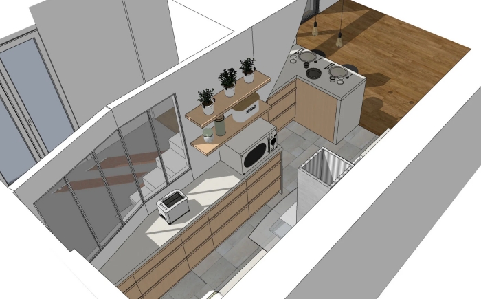 plan design intérieur conception architecte intérieur agencement cuisine en longueur avec îlot