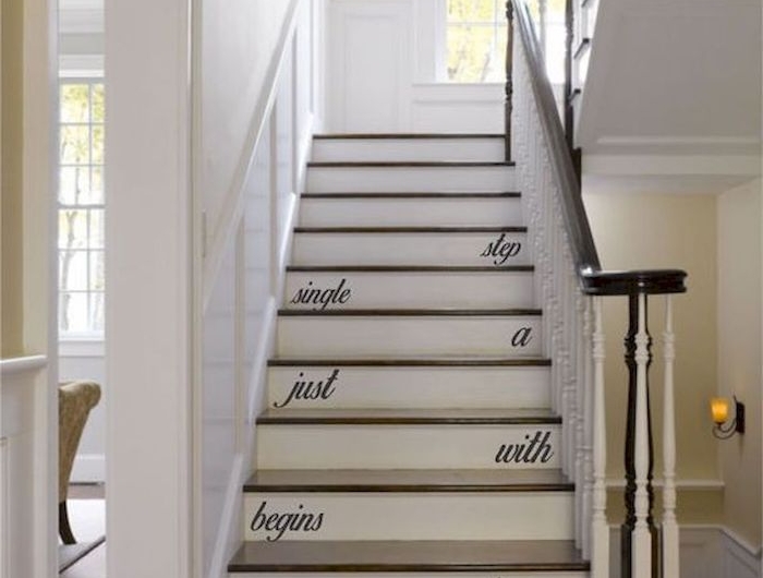 quelle couleur pour peindre une cage d escalier murs blancs marches en bois stickers sur les contremarches
