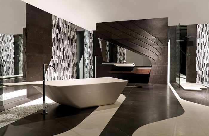 salle de bain moderne de luxe en beige et cacao baignoire de type balnéo