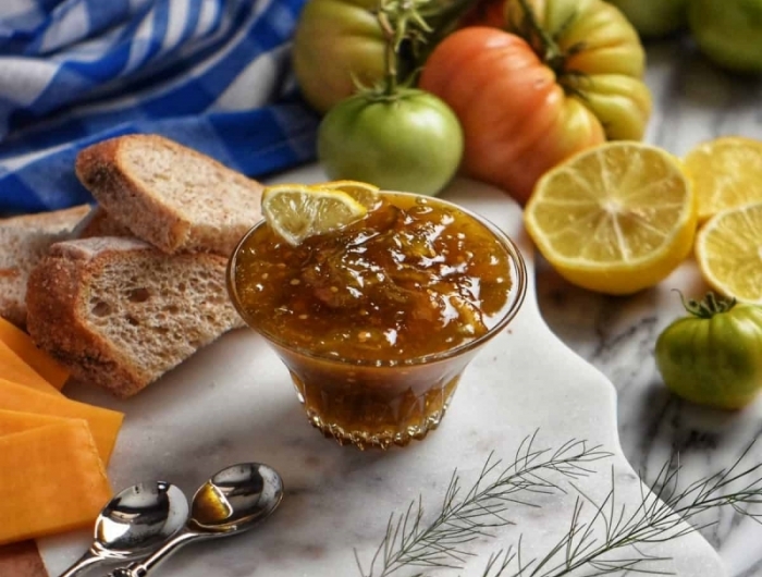 confiture tomates vertes orange ingrédients recette grand mere citron tranches pain