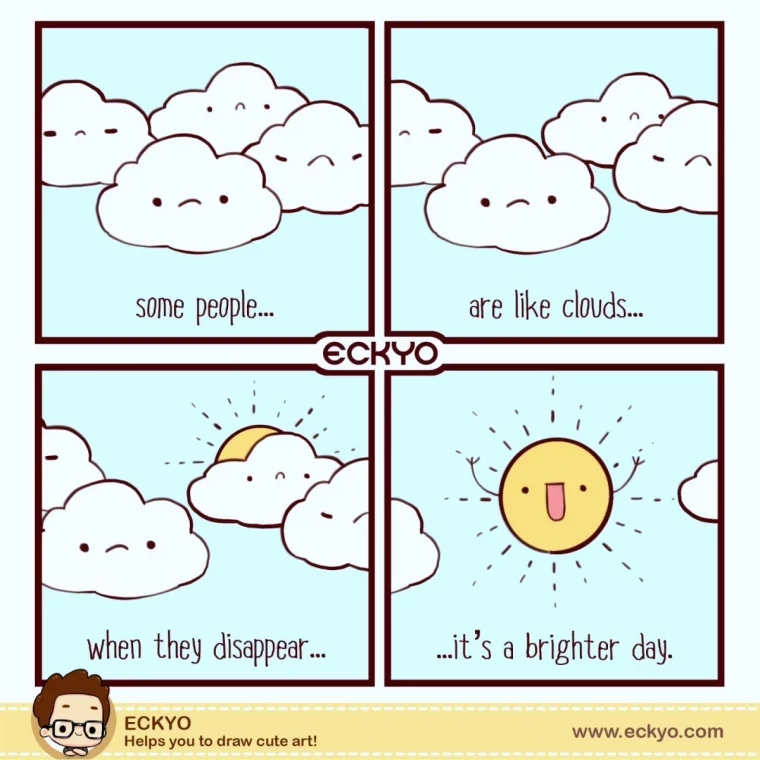 dessin facile de nuage et de soleil avec un message
