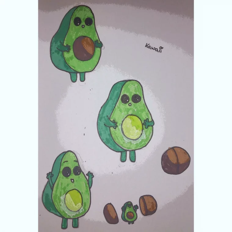 dessin kawaii avocado vert