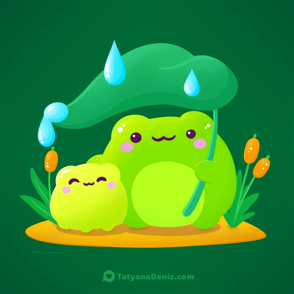 dessin kawaii coloree en differentes nuances du vert