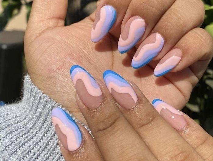 ongles en gel été 2021 design motifs couleurs pastel bleu et rose