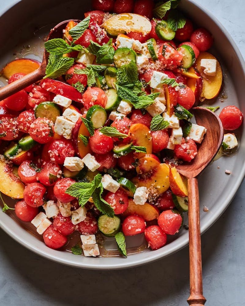 Summer Fruit Salad Recipe with Watermelon Peach Cucumber Vinagret