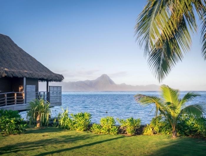 tahiti îles françaises dans le monde gazon maison sur pilots palmiers destination