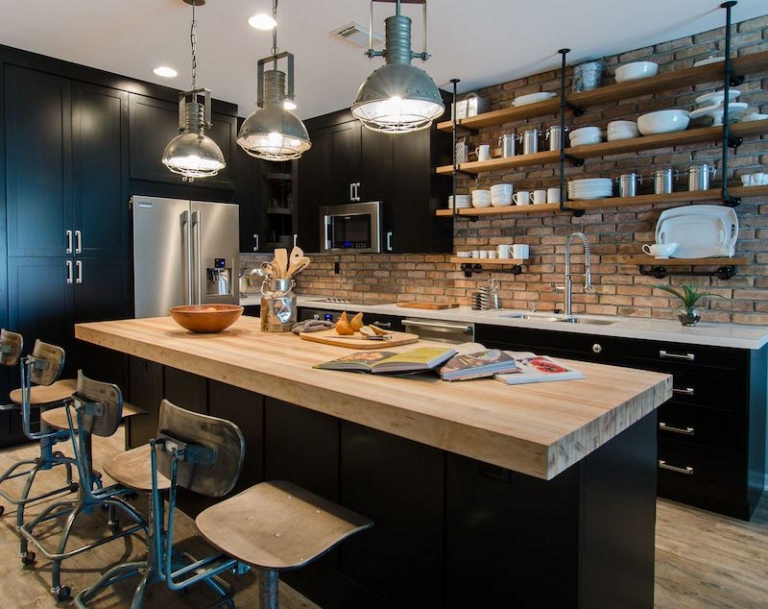 Cuisine Style Industriel Noir Et Bois