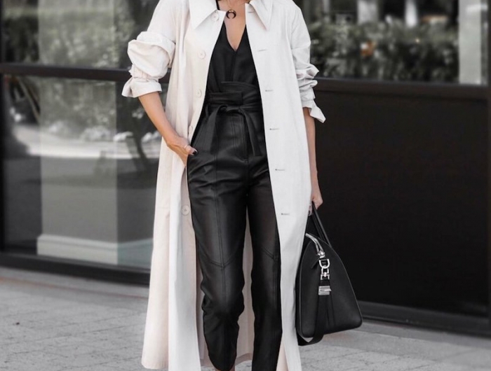 look d automne 2021 femme en tenue casual chic en noir et blanc