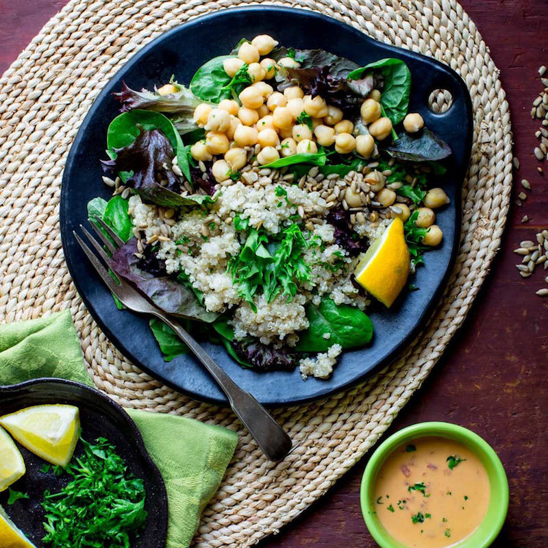 oriental chickpeas with rice spinach and lemon