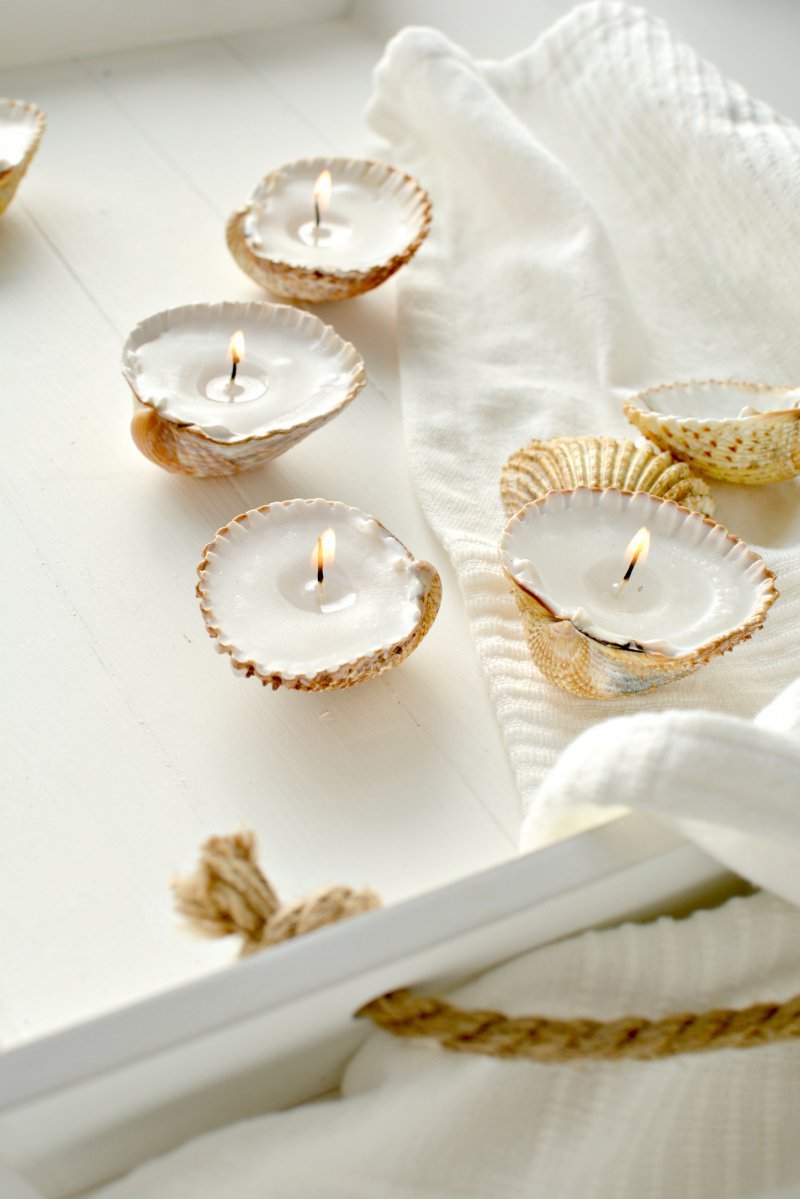 que faire avec des coquillages créer des bougies à thé avec coque en coquillages