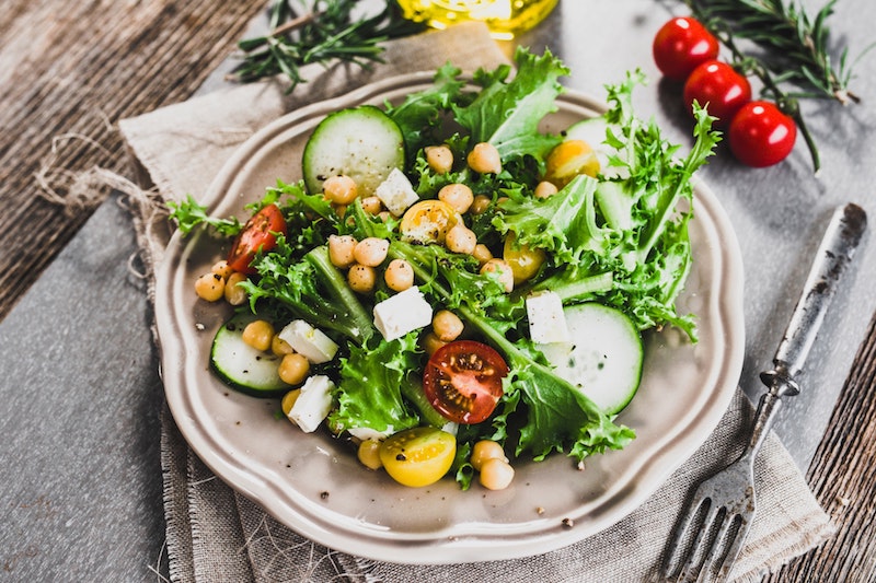 mixed salad with chickpeas green tomato salad