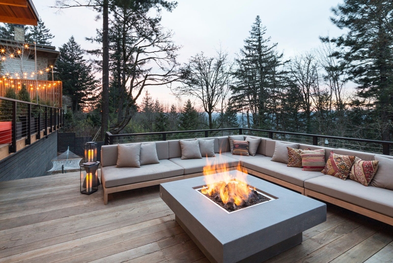brasero terrasse bois design modern extérieur canapé d angle coussins