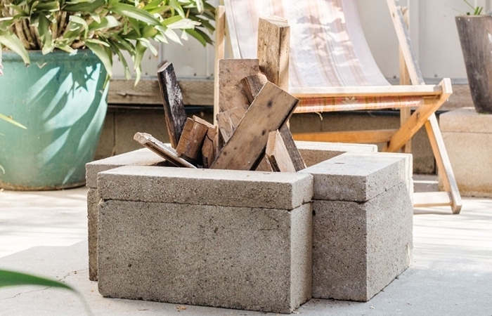 béton ciment construction matériaux amenagement terrasse avec brasero