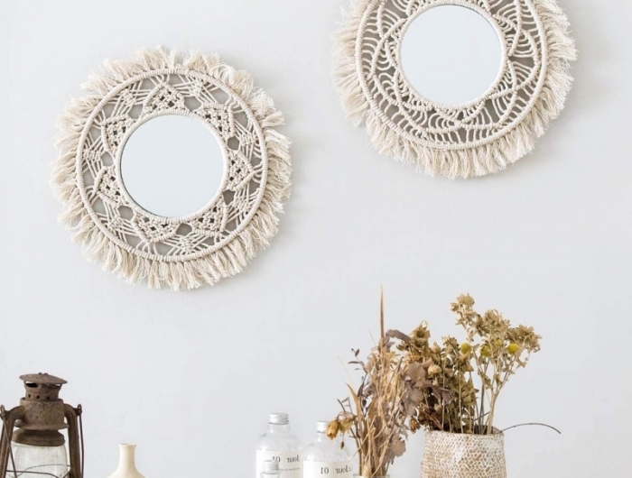 comment décorer un miroir sans cadre corde macramé création