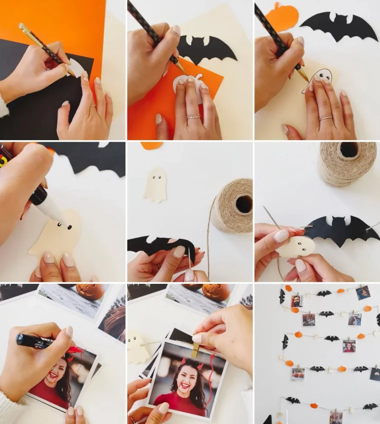 guirlande en papier halloween pas a pas photos pinces bois