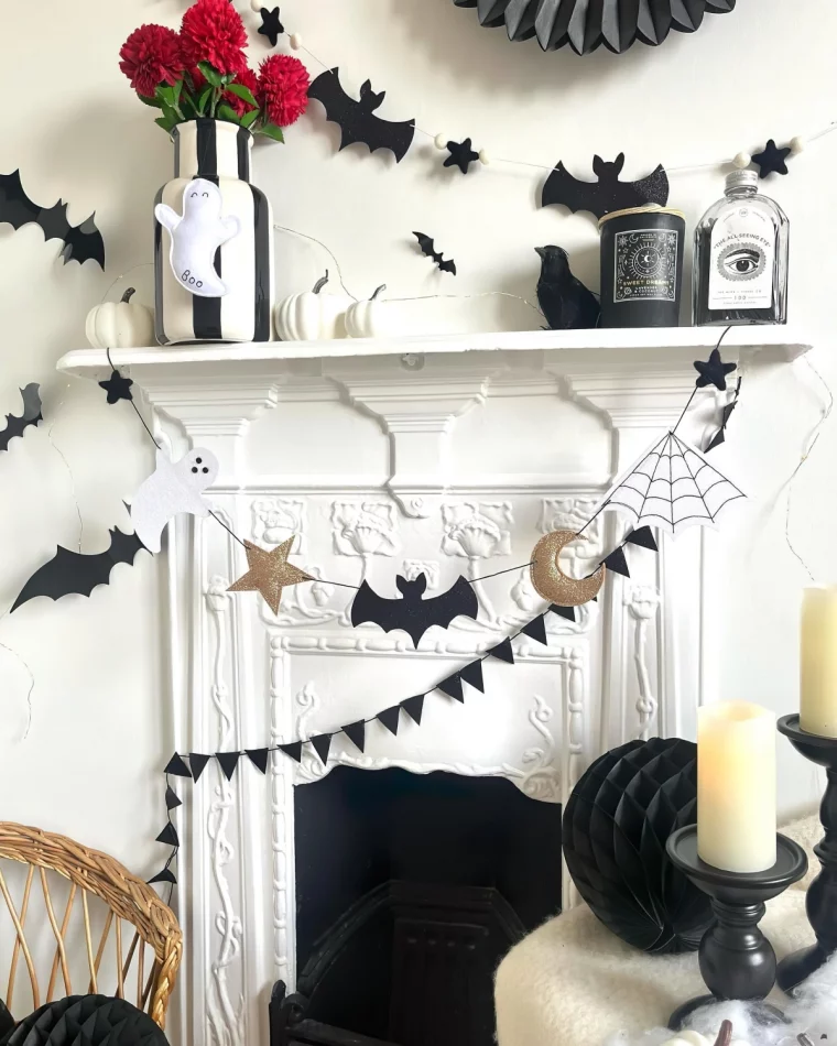 guirlande halloween diy chauve souris papier noir etoile papier dore