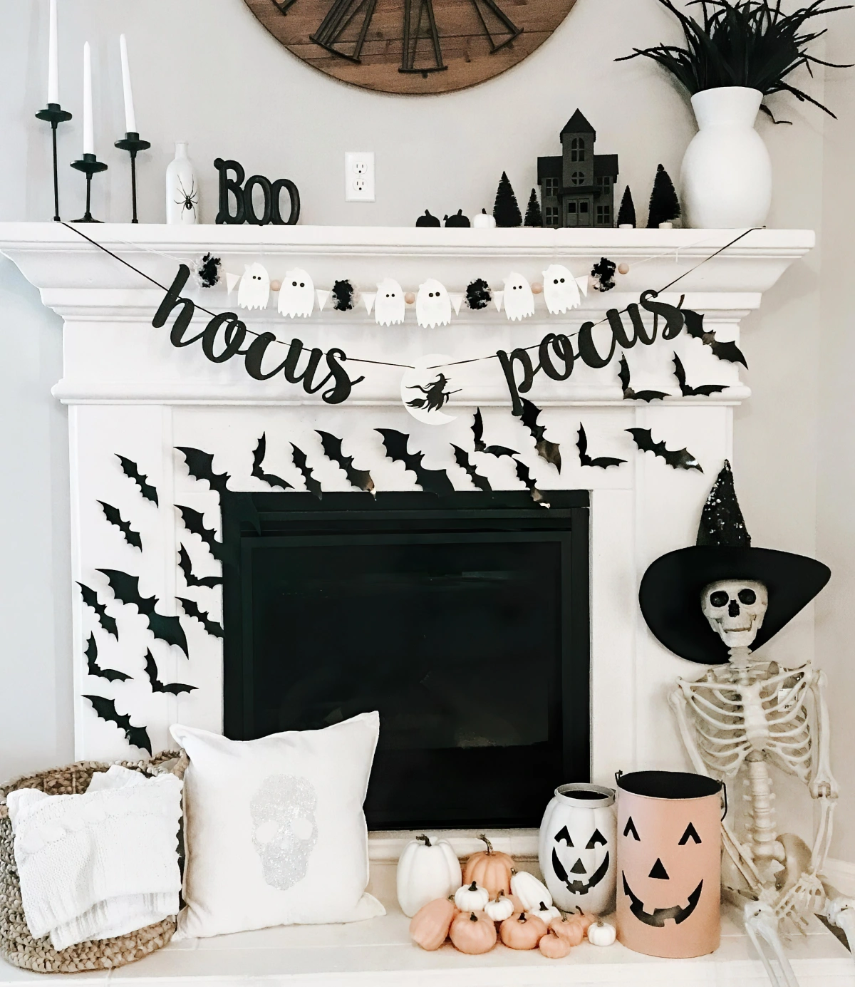 halloween guirlande papier lettres chauves souris autocollants cheminee