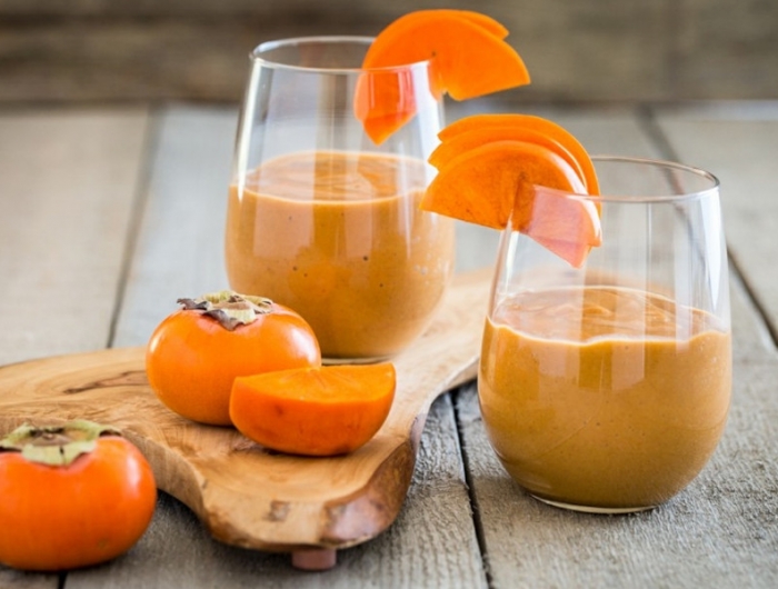 kaki recette deux tasses de smoothie orange a base de kaki plein de saveurs