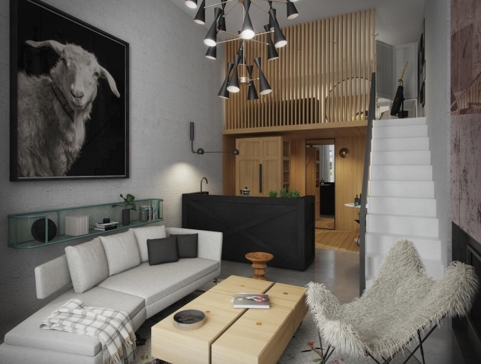 style contemporain aménagement petit appartement 40m2 blanc et noir