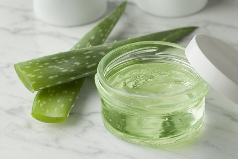 aloe vera gel in a glass jar for cosmetic use