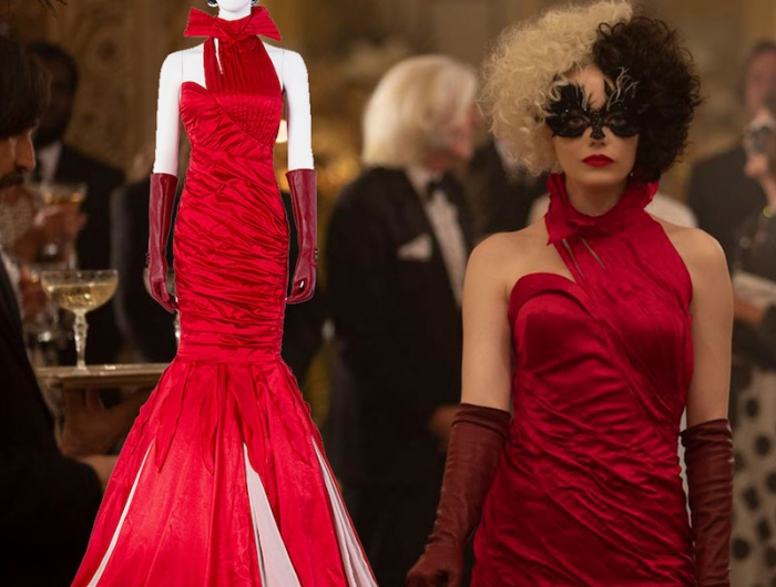 deguisement cruella 2021 modele de deguisement halloween originale en longue robe rouge cheveux bicolores.jpg large
